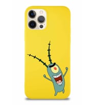 Apple iPhone 12 Pro Soft Premier Kapak Plankton Tasarımlı Silikon Kılıf - Sarı (Şeffaf)