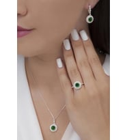 AgaKulche Tek Taş Gümüş Takı Seti S64-KY (925)