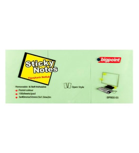 Bigpoint Yapışkanlı Not Kağıdı 3 Lü 40 mm x 50 mm Yeşil (4 Lü Paket)