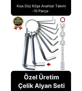 Özel Üretim Tamir Usta Altı Köşeli Bozuk Vida Kısa Düz Köşe Anahtar Takımı Çelik Alyan Seti 10 Parça