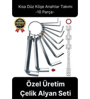 Özel Üretim Tamir Usta Altı Köşeli Bozuk Vida Kısa Düz Köşe Anahtar Takımı Çelik Alyan Seti 10 Parça