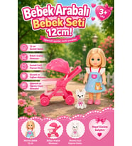 Bebek Arabalı ve Köpekli Oyuncak Bebek Seti 12 cm (3+ Yaş)