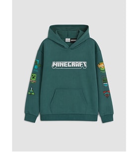 LCW Kids Yeşil Kapüşonlu Minecraft Baskılı Erkek Çocuk Sweatshirt