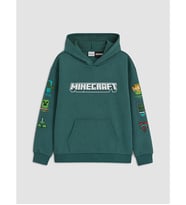 LCW Kids Yeşil Kapüşonlu Minecraft Baskılı Erkek Çocuk Sweatshirt