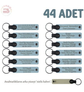 Gök Mavi & Sütlü Kahve, Yeni Evlenen Çiftler İçin Hediyelik Hatıra Anahtarlığı İsme Özel 44' lü Set (Gök Mavisi)