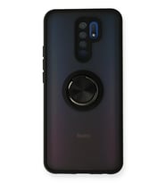 Redmi 9 Kılıf Montreal Yüzüklü Silikon Kapak - Siyah