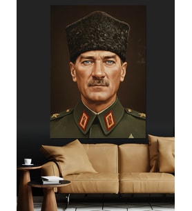 Askeri Üniformalı Atatürk Portresi Dekoratif Kanvas - Mdf Ahşap Tablo