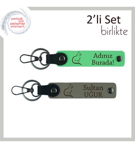 Mırlayan Enerjiyi Simgeleyen Hediye, Kedi Temalı, Kişisel Anahtarlık, Fıstık Yeşil-Kül Gri
