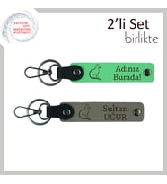 Mırlayan Enerjiyi Simgeleyen Hediye, Kedi Temalı, Kişisel Anahtarlık, Fıstık Yeşil-Kül Gri