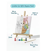 Sepette Tavşan Temalı Çocuk Boyama Tuvali – Şövaleli Eğitici Boyama Seti 20x20 cm