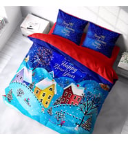Monohome Yılbaşı Süsü Merry Christmas Çift Kişilik 3D Nevresim Takımı Pamuk Saten Snow (Çok Renkli)