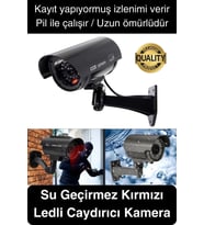 Gece Görüşlü Pilli Kırmızı Ledli Su Geçirmez Ev Bahçe İş Yeri Ofis Caydırıcı Güvenlik Kamerası
