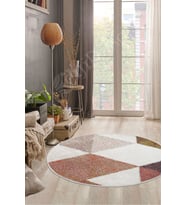 Dijidekor Halı Multi Cool K1270 Yıkanabilir Yuvarlak Kesme İnce Yolluk Kilim Salon Halısı Modelleri (Çok Renkli-Multı)