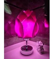 Fey Abajur, Pilli Abajur, Pilli masa lambası , Pilli Gece lambası, PEMBE MİDYE DESEN KROM AYAK (A.Pembe)