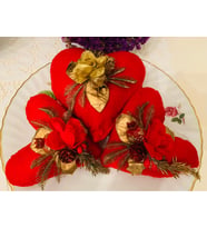 Handmade/El Yapımı Sevgililer Günü için Altın Çiçekli Özel Tasarım Romantik Kırmızı Kalpler (Kırmızı-Altın)