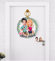 BK Gift Kişiye Özel Sevgililer Karikatürlü Ahşap Kapı Süsü-51
