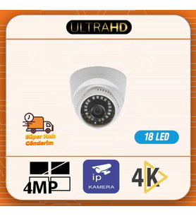 ULTRA HD 4MP - İç Mekan - 18 Ledli - İP Dome Kamerası