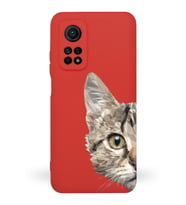 Xiaomi Mi 10T Uyumlu Lansman Kılıf Catface Tasarımlı İçi Kadife Kapak-Kırmızı (Şeffaf)
