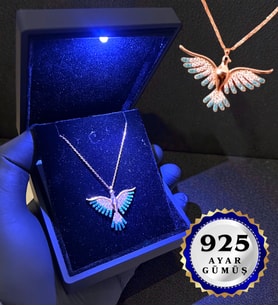 Işıklı Premium Kutusunda 925 Ayar Gümüş Zirkon Taşlı Anka Kuşu Kolye