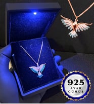 Işıklı Premium Kutusunda 925 Ayar Gümüş Zirkon Taşlı Anka Kuşu Kolye