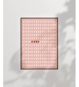 Çerçevesiz Poster Pembe Zemin Üzerinde Kalpler ve Çarpılar Desenli