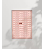 Çerçevesiz Poster Pembe Zemin Üzerinde Kalpler ve Çarpılar Desenli (Çok Renkli)