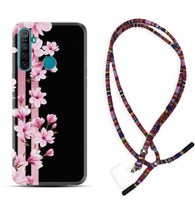 Realme 5i 5 Pro 6i 7 Pro 8 Kılıf Boyun Asklı Rasta Silikon Pink Flowers 3 1393