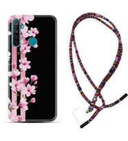 Realme 5i 5 Pro 6i 7 Pro 8 Kılıf Boyun Asklı Rasta Silikon Pink Flowers 3 1393