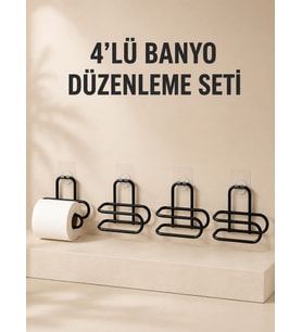 4 Adet Yapışkanlı Tuvalet Kağıdı Askısı Siyah Metal Delmeden Duvara Monte WC Kağıtlık