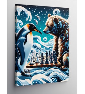 Kanvas Tablo Satranç Oynayan Penguen