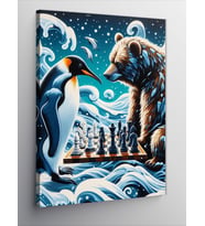 Kanvas Tablo Satranç Oynayan Penguen