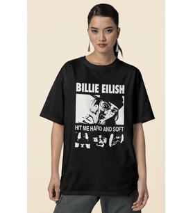Vintage Billie Eilish Hit Me Hard And Soft Baskılı Unisex Oversize Şarkıcı Tişört