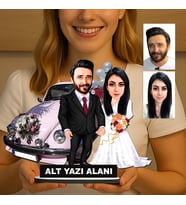 Kişiye Özel 2 Kişilik Gelin Damat Düğün Konseptli Sevgili Karikatürlü 18 cm MDF Masaüstü Biblo - Sevgiliye ve Eşe Hediye Çiftlere Özel Hediye
