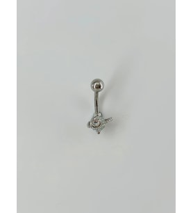 Rodyum Zirkon Taşlı Çelik Göbek Bar Uzunluğu : 13 Mm / Bar Kalınlığı 1.41 Mm / - Pg0024