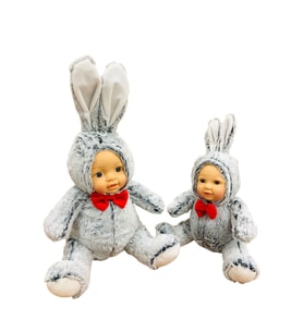 Bebek Yüzlü Peluş Tavşan 60 cm ve Bebek Yüzlü 45 Cm Peluş Tavşan Gri (Karışık)