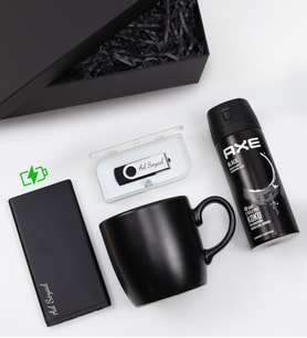 Kişiye Özel 32Gb Usb Bellek & 10.000 Mah Siyah Renk Powerbank & Siyah Mat Kupa & Erkek Deodorant Hediye Seti