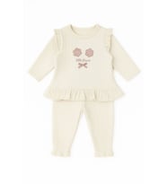 15578 Kız Bebek Little Flower Nakışlı 2'li Takım (Krem)