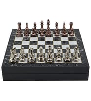 GiftHome Büyük Boy Metal Klasik Satranç Tk. Antik ve Mermer Desenli Sandıklı MDF Tahtası(36X36 cm.)