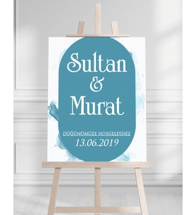 Söz Nişan Düğün İçin 50x70 Karşılama Panosu - Pastel Mavi Tasarımlı