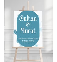 Söz Nişan Düğün İçin 50x70 Karşılama Panosu - Pastel Mavi Tasarımlı