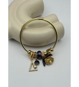 Çelik Gold Taşlı Üçgen İstiridye Siyah Charmlı Pandora Bileklik - 26blk46