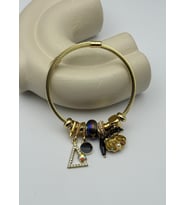 Çelik Gold Taşlı Üçgen İstiridye Siyah Charmlı Pandora Bileklik - 26blk46