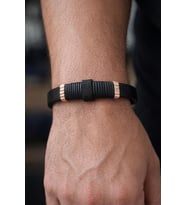 Siyah Deri Rose Gold Detaylı Görünümlü Erkek Bileklik