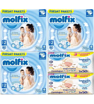 Molfix Bebek Bezi Beden:2 (3-6Kg) Mini 240 Adet Aylık Fırsat Pk + 6 Adet Islak Mendil