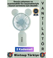 #Vantilatör Sessiz Yoğun Üfleme Sevimli Ayıcık Kulaklı 2 Kademeli Şarjlı Mini Masa Üstü Vantilatör