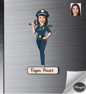 Kişiye Özel Polis Kadın Ahşap Magnet -1