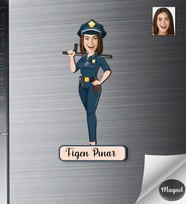 Kişiye Özel Polis Kadın Ahşap Magnet -1