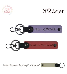 Sevgiliye 14 Şubat Armağanı İsim & Soyisim Kişiselleştirilmiş 2li Anahtarlık, Nar Çiçeği-Mor-S Kahve (Çok Renkli)