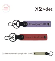 Sevgiliye 14 Şubat Armağanı İsim & Soyisim Kişiselleştirilmiş 2li Anahtarlık, Nar Çiçeği-Mor-S Kahve (Çok Renkli)