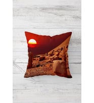Gün Batımı Nemrut Dağı Çift Tarafı Baskılı Gizli Fermuar Yastık Kılıfı Kırlent Koltuk Yastık Kılıfı (Kiremit)